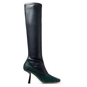 JIMMY CHOO Black and Green Snake Effect Print Boots